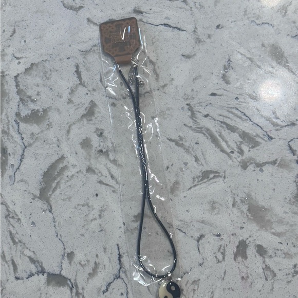 Yin Yang Pendant Necklace - Black & White Charm on Faux Leather Cord - Picture 2 of 5